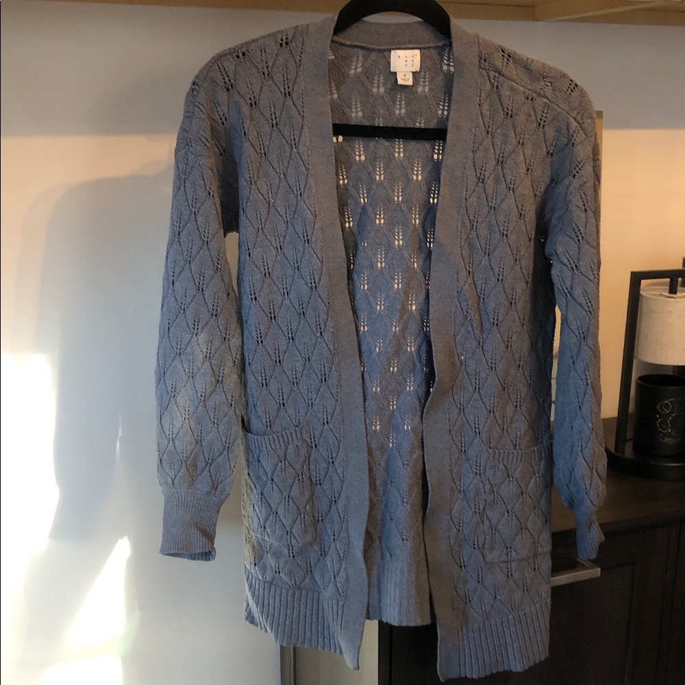 a new day Gray Open-Front Diamond Eyelet Cardigan